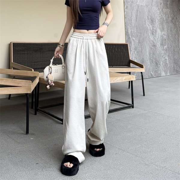 Summer gray wide leg pants wicking ice silk pants for women - Image 9