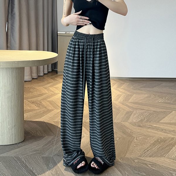 Lazy stripe wide leg pants slim elastic pants for women - Image 2