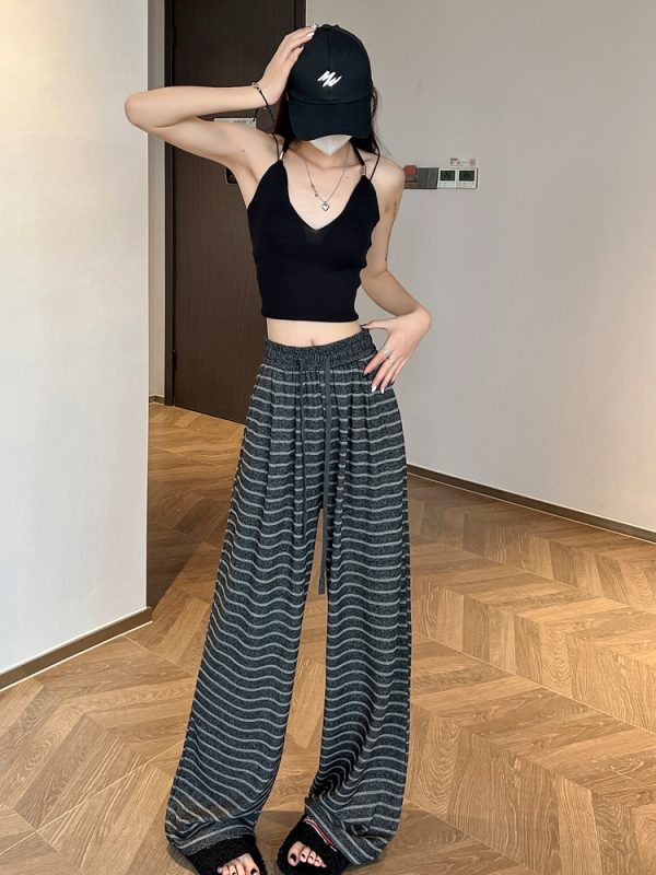 Lazy stripe wide leg pants slim elastic pants for women - Image 3