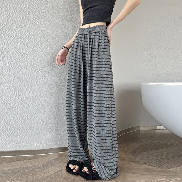 Lazy stripe wide leg pants slim elastic pants for women - Image 5