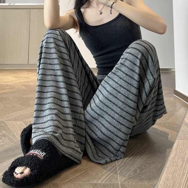 Lazy stripe wide leg pants slim elastic pants for women - Image 6