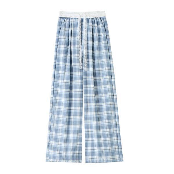 Plaid high waist pants drawstring wide leg pants for women - Image 14
