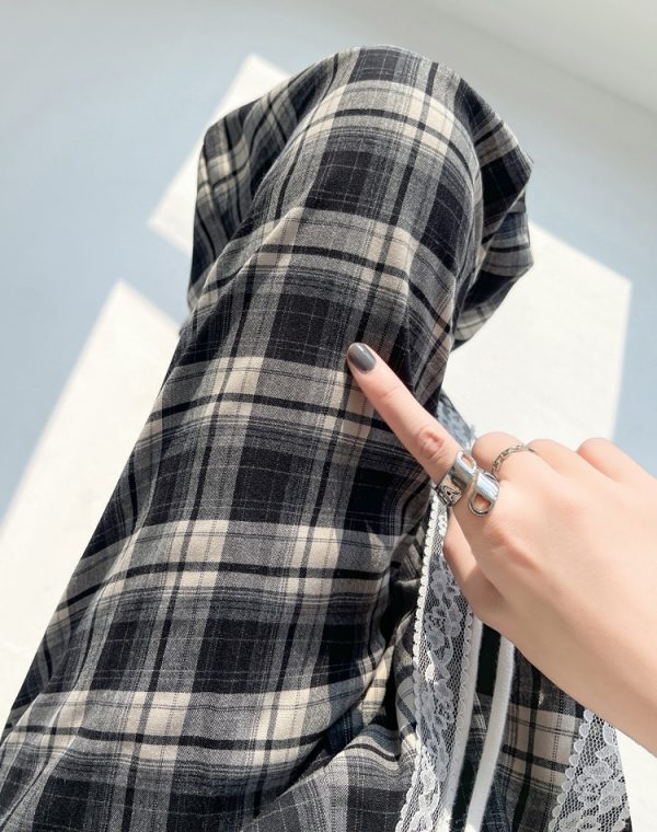 Plaid high waist pants drawstring wide leg pants for women - Image 5