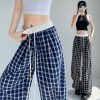 Spring and summer plaid pants wide leg pants