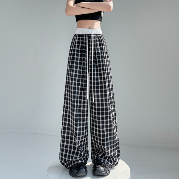 Spring and summer plaid pants wide leg pants - Image 2