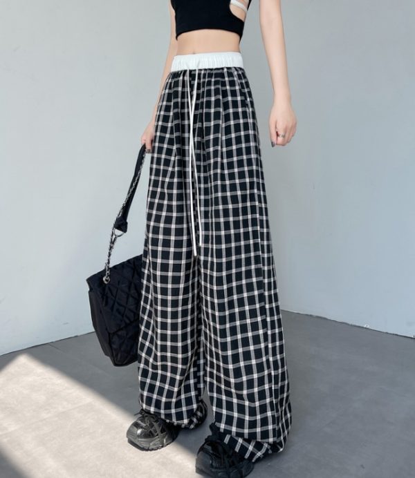 Spring and summer plaid pants wide leg pants - Image 3