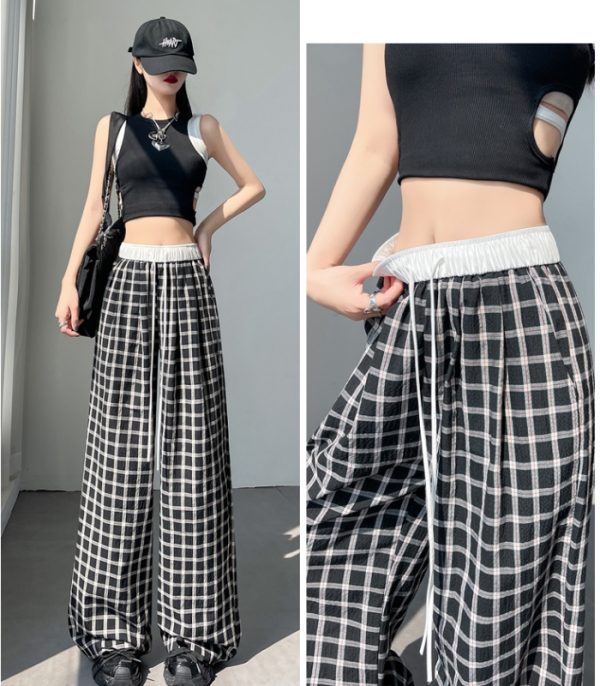 Spring and summer plaid pants wide leg pants - Image 4