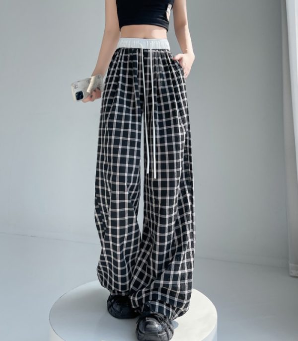 Spring and summer plaid pants wide leg pants - Image 5