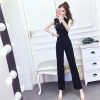 Fashion single-breasted jumpsuit lapel long pants