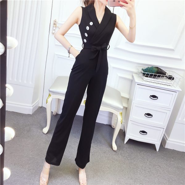 Fashion single-breasted jumpsuit lapel long pants - Image 3