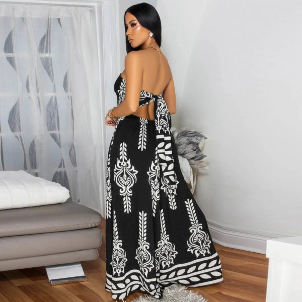 Printing culottes pinched waist jumpsuit for women - Image 3