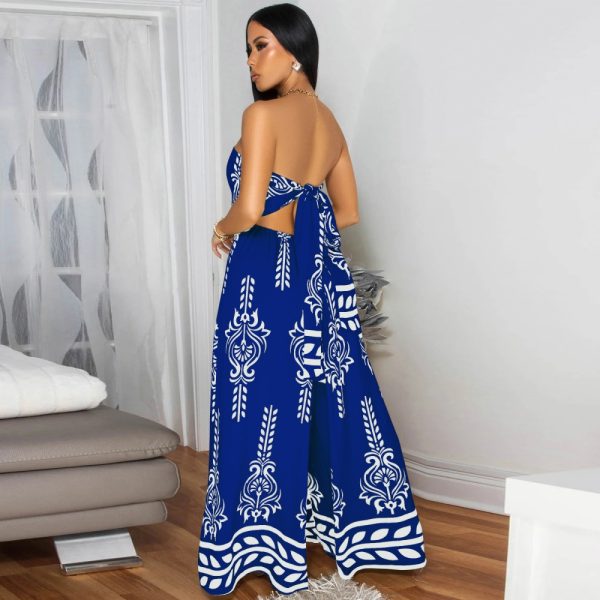 Printing culottes pinched waist jumpsuit for women - Image 6