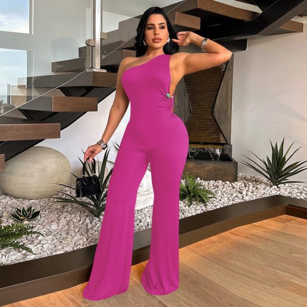 Oblique collar summer slim European style jumpsuit for women - Image 7