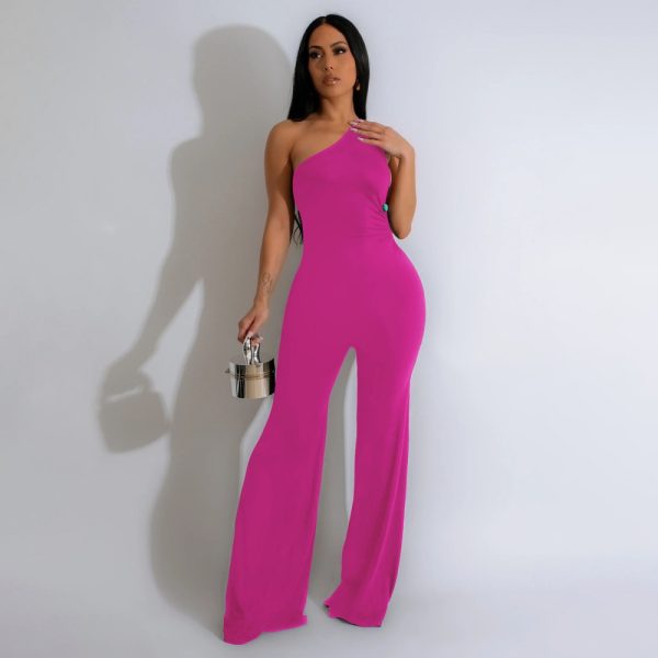 Oblique collar summer slim European style jumpsuit for women - Image 8