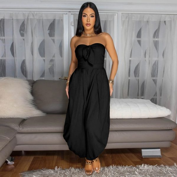 European style pure sexy wrapped chest collar jumpsuit for women - Image 2
