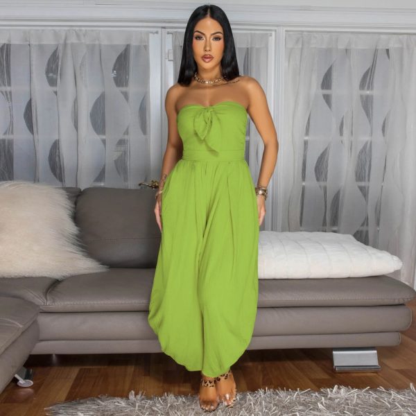European style pure sexy wrapped chest collar jumpsuit for women - Image 3
