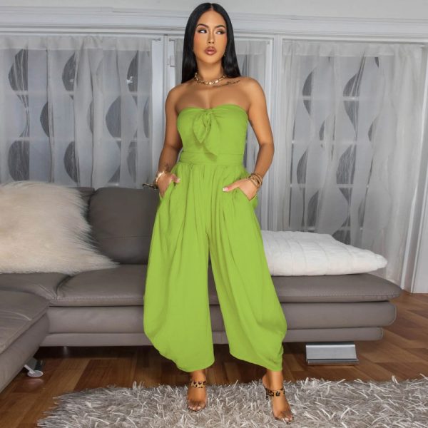 European style pure sexy wrapped chest collar jumpsuit for women - Image 4