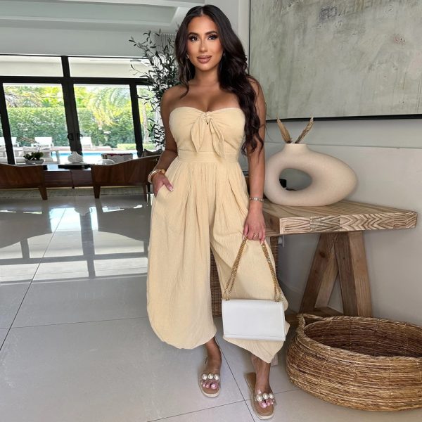 European style pure sexy wrapped chest collar jumpsuit for women - Image 6