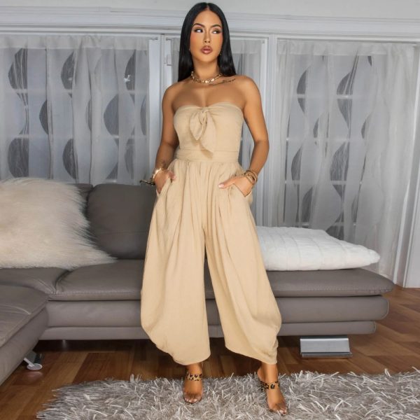 European style pure sexy wrapped chest collar jumpsuit for women - Image 8