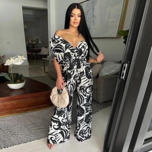 Wide leg European style bat sleeve jumpsuit for women