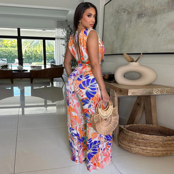 Printing European style wide leg sleeveless jumpsuit for women - Image 2