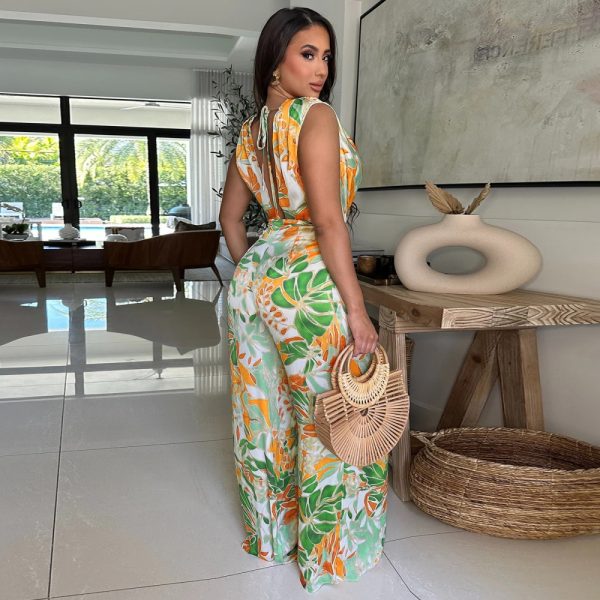 Printing European style wide leg sleeveless jumpsuit for women - Image 6