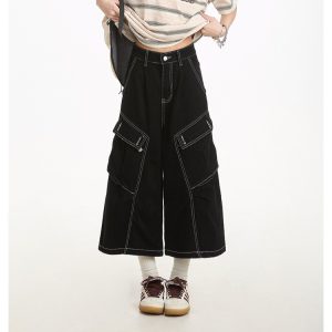 Retro denim fashion shorts loose summer washed cropped pants