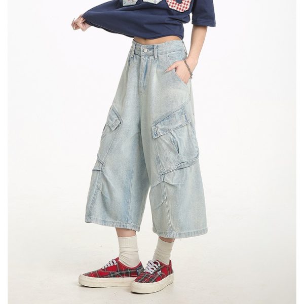 Retro denim fashion shorts loose summer washed cropped pants - Image 5