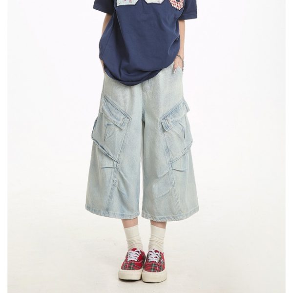 Retro denim fashion shorts loose summer washed cropped pants - Image 6