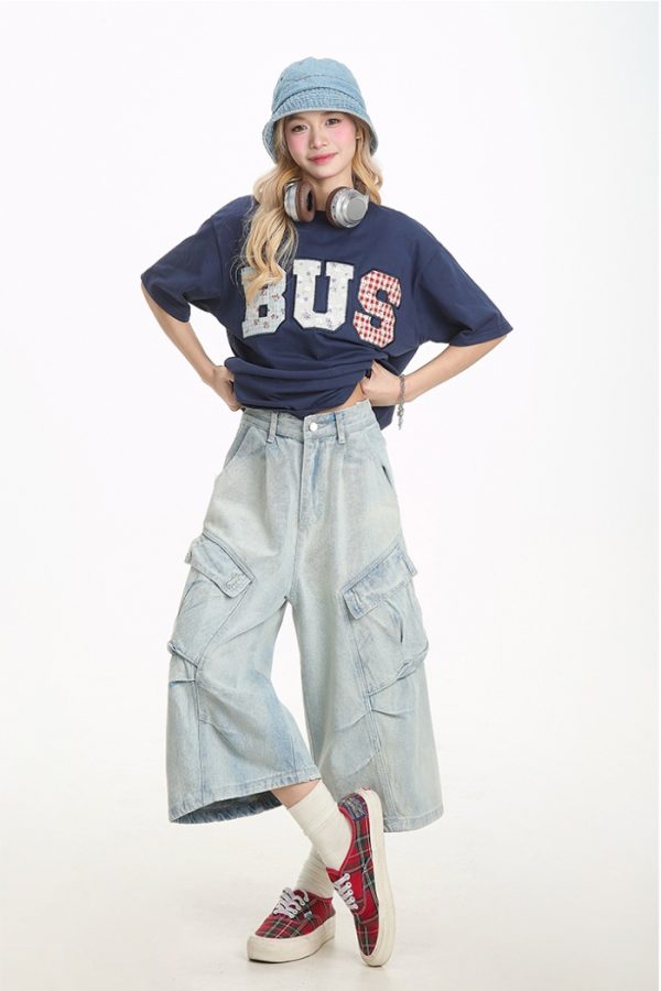 Retro denim fashion shorts loose summer washed cropped pants - Image 8