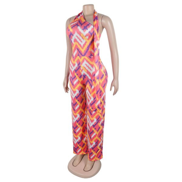 Elasticity slim printing wide leg elegant jumpsuit - Image 4