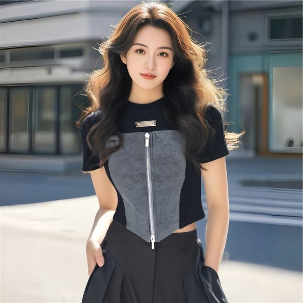 Korean style simple T-shirt Pseudo-two tops for women - Image 2