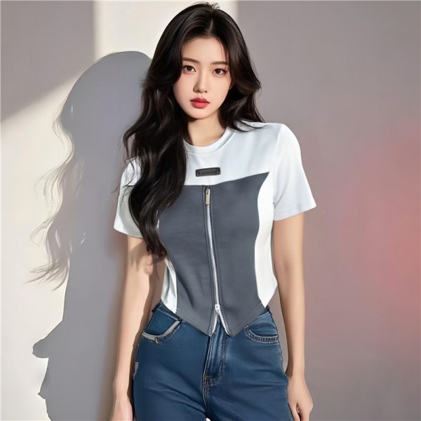 Korean style simple T-shirt Pseudo-two tops for women - Image 3