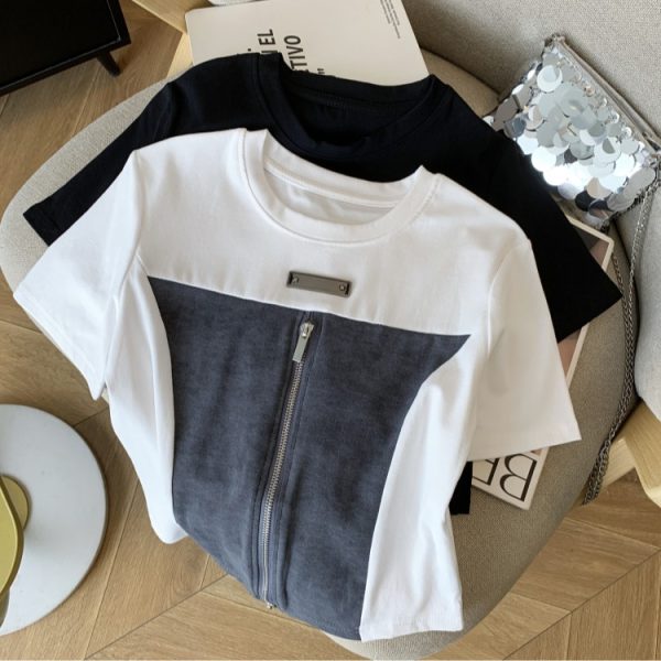 Korean style simple T-shirt Pseudo-two tops for women - Image 4