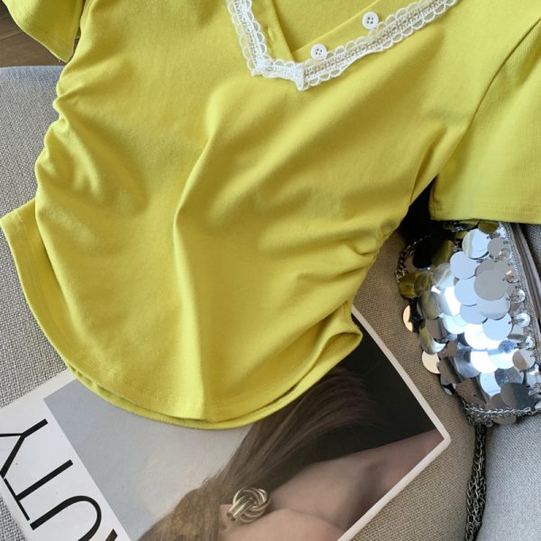 V-neck lace tops summer short sleeve T-shirt for women - Image 11