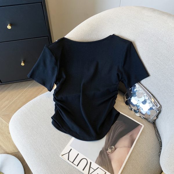V-neck lace tops summer short sleeve T-shirt for women - Image 3