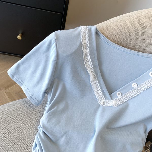 V-neck lace tops summer short sleeve T-shirt for women - Image 8