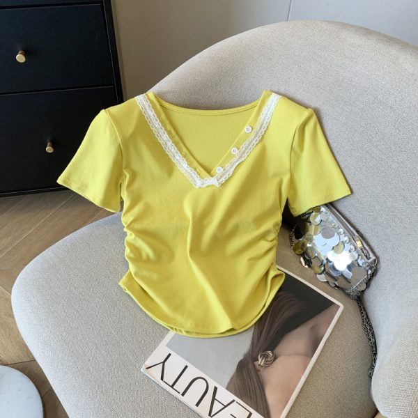 V-neck lace tops summer short sleeve T-shirt for women - Image 9