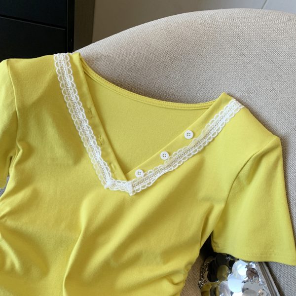 V-neck lace tops summer short sleeve T-shirt for women - Image 10