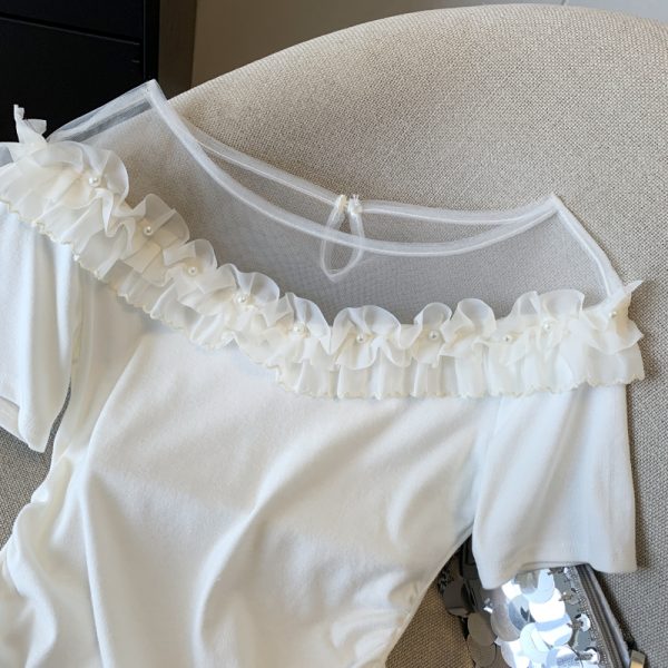 Splice short sleeve T-shirt flat shoulder tops for women - Image 2