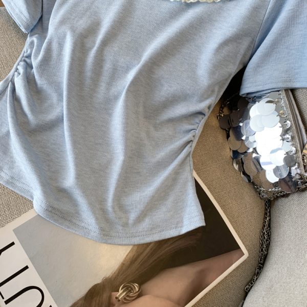 Splice short sleeve T-shirt flat shoulder tops for women - Image 6