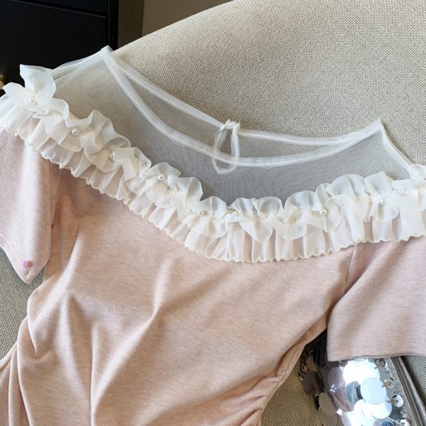 Splice short sleeve T-shirt flat shoulder tops for women - Image 8