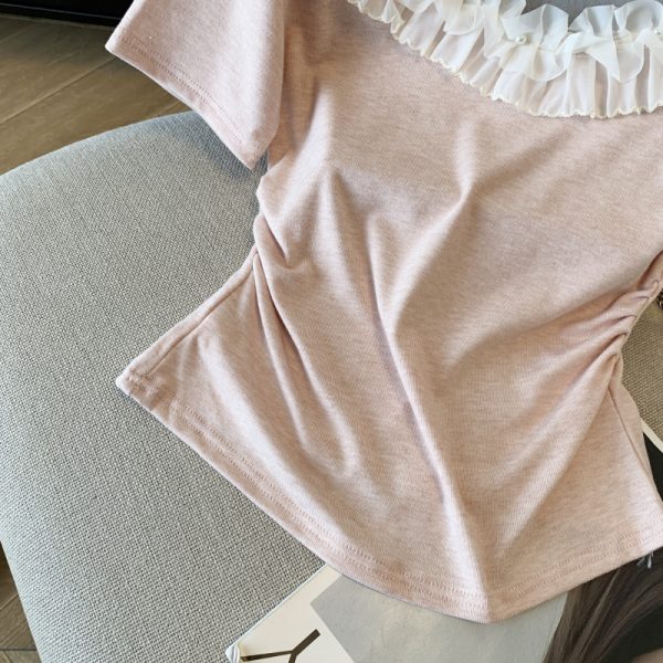 Splice short sleeve T-shirt flat shoulder tops for women - Image 9