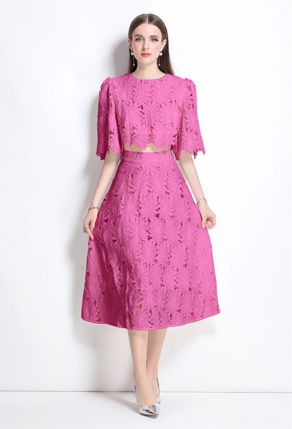 Elegant high waist temperament short hollow tops 2pcs set - Image 8