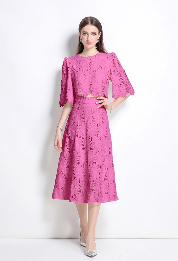Elegant high waist temperament short hollow tops 2pcs set - Image 10