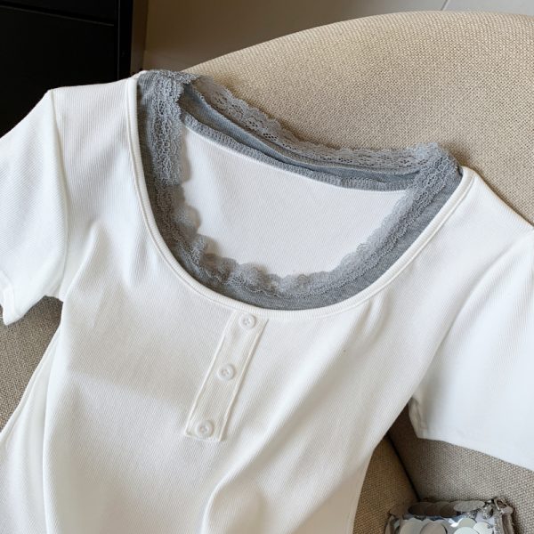 Slim fashion sweet short sleeve Pseudo-two T-shirt for women - Image 6
