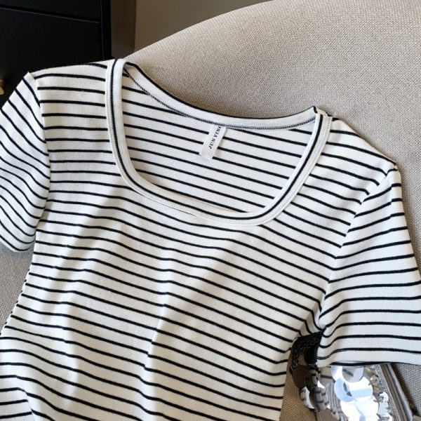 Slim stripe T-shirt short sleeve short tops for women - Image 11