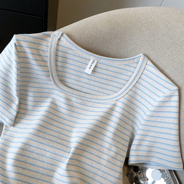 Slim stripe T-shirt short sleeve short tops for women - Image 8
