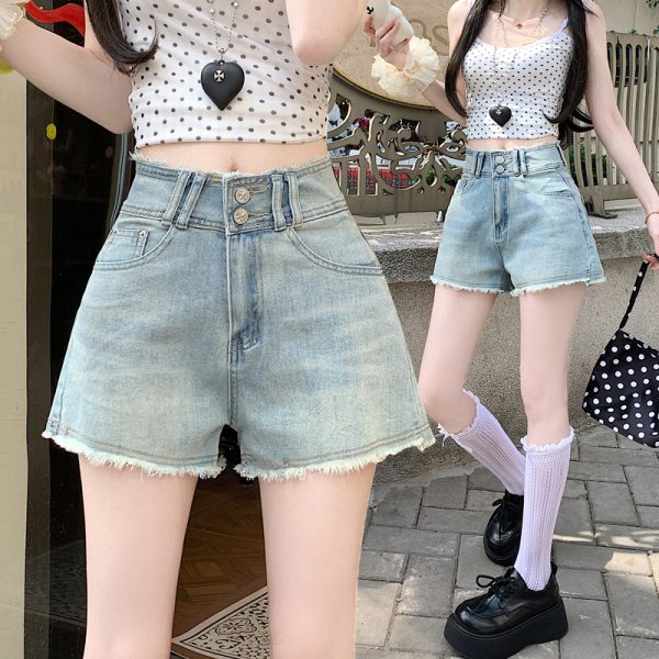 A-line burr short jeans light color shorts for women - Image 2