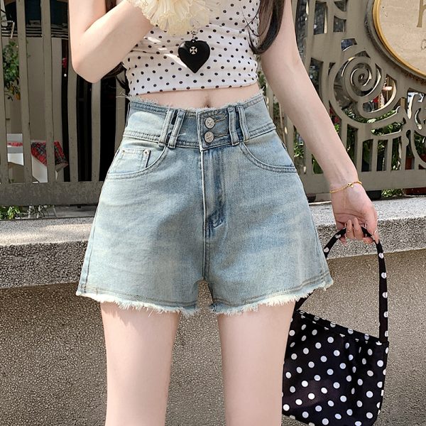 A-line burr short jeans light color shorts for women - Image 3